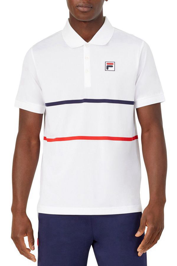 Camisas Polo Fila Homem Branco/Azul Marinho/Vermelhas - Fila Heritage Stripe Portugal Lojas,VDBA-501